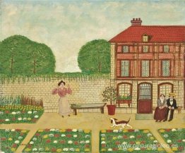 Tres personajes con un perro Tres personajes con un perro