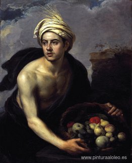 Un joven con una canasta de frutas. Un joven con una canasta de frutas.