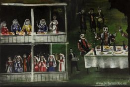 Juerga cerca de la casa de dos pisos (Parte existente de una ima Juerga cerca de la casa de dos pisos (Parte existente de una ima