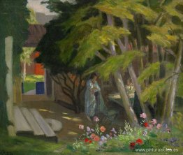 Jardín con una mujer Jardín con una mujer