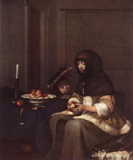 Mujer pelando manzana Mujer pelando manzana
