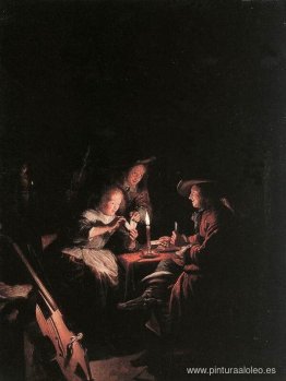 Jugadores de cartas a la luz de las velas Jugadores de cartas a la luz de las velas