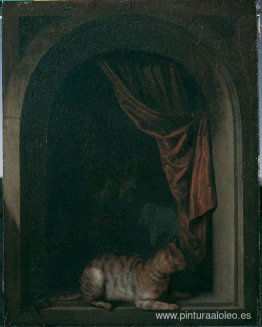 Un gato en la ventana de un taller de pintor. Un gato en la ventana de un taller de pintor.
