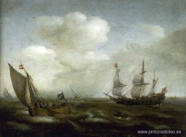 Un barco holandés y un Kaag en una brisa fresca Un barco holandés y un Kaag en una brisa fresca