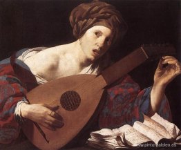 Mujer tocando el laúd Mujer tocando el laúd