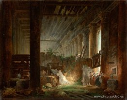 Un ermitaño rezando en las ruinas de un templo romano Un ermitaño rezando en las ruinas de un templo romano
