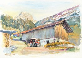 Les Plans sur Bex, un granero con tractor: la montaña de Muveran Les Plans sur Bex, un granero con tractor: la montaña de Muveran