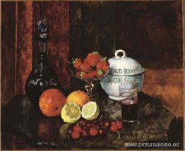 Naturaleza muerta con fresas. Jarra de cereza y azul Naturaleza muerta con fresas. Jarra de cereza y azul