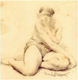Sentado desnudo, poniendo su mano en su muslo. Sentado desnudo, poniendo su mano en su muslo.