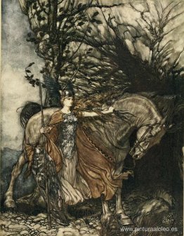 Brünnhilde con su caballo, en la boca de la cueva Brünnhilde con su caballo, en la boca de la cueva