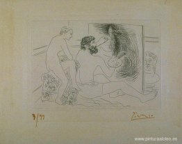 Pintor en activo observado por una modelo desnuda Pintor en activo observado por una modelo desnuda