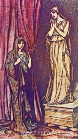 Paulina descorrió la cortina que ocultaba esta famosa estatua. Paulina descorrió la cortina que ocultaba esta famosa estatua.