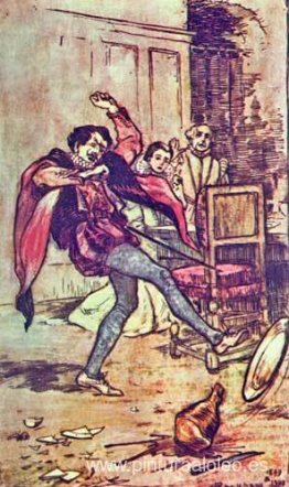 Petruchio, fingiendo encontrar defectos en cada plato, arrojó la Petruchio, fingiendo encontrar defectos en cada plato, arrojó la