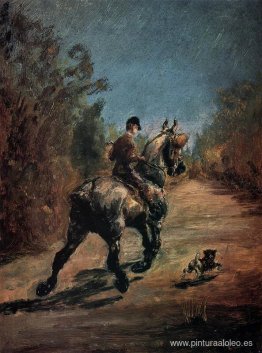 Caballo y jinete con un perrito Caballo y jinete con un perrito