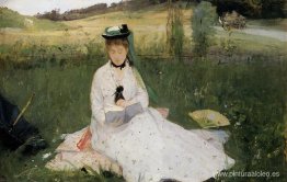 Leyendo con paraguas verde Leyendo con paraguas verde