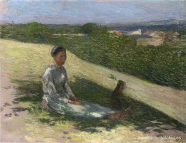 Joven campesina y su perro Joven campesina y su perro