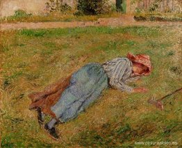 Descansando, campesina tumbada en la hierba, Pontoise Descansando, campesina tumbada en la hierba, Pontoise