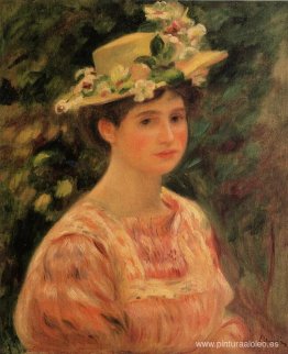 Mujer joven con sombrero con rosas silvestres Mujer joven con sombrero con rosas silvestres
