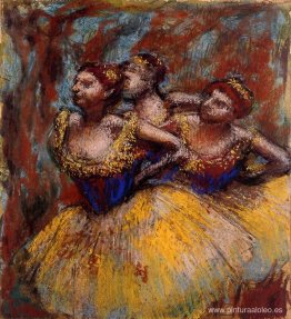 Tres bailarines. Faldas amarillas, blusas azules Tres bailarines. Faldas amarillas, blusas azules