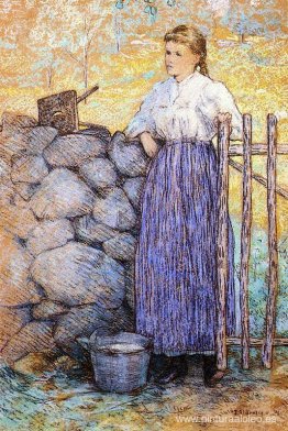 Chica de pie junto a una puerta Chica de pie junto a una puerta