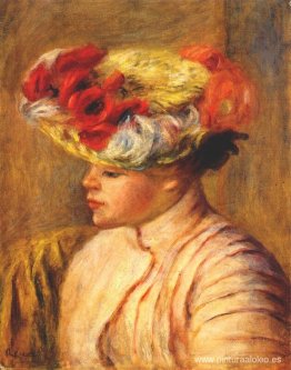 Mujer joven con un sombrero de flores Mujer joven con un sombrero de flores