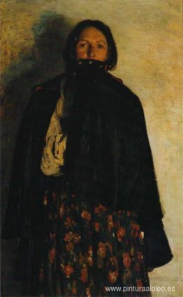 Una campesina tapándose la boca con un abrigo. Una campesina tapándose la boca con un abrigo.