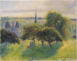 Granja y campanario al atardecer Granja y campanario al atardecer