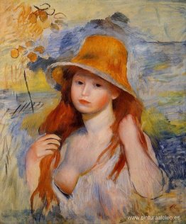 Mujer joven con sombrero de paja Mujer joven con sombrero de paja