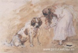 Niña y perro San Bernardo Niña y perro San Bernardo