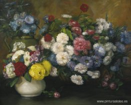 Flores en tres jarrones Flores en tres jarrones