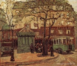 Autobús verdoso en la calle de París Autobús verdoso en la calle de París