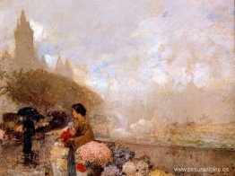 Niña de las flores junto al Sena, París Niña de las flores junto al Sena, París