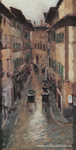 Una calle de Florencia bajo la lluvia Una calle de Florencia bajo la lluvia