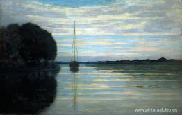 Vista al río con un barco Sol Vista al río con un barco Sol