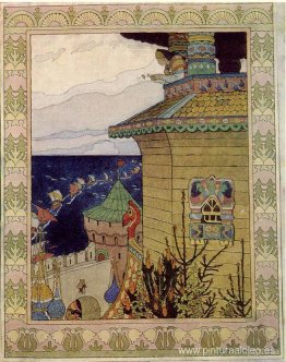 Princesa en la torre de la prisión. Ilustración del cuento ruso Princesa en la torre de la prisión. Ilustración del cuento ruso