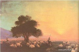 Rebaño de ovejas con pastores inquietos Rebaño de ovejas con pastores inquietos