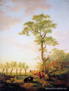 Paisaje holandés con ganado y granja. Paisaje holandés con ganado y granja.