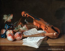 Naturaleza muerta con violín, flauta dulce, libros, una carpeta Naturaleza muerta con violín, flauta dulce, libros, una carpeta