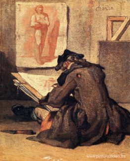 Joven dibujante copiando un estudio de la Academia Joven dibujante copiando un estudio de la Academia