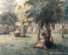 Mujer colgando su ropa Mujer colgando su ropa