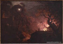 Cabaña en llamas por la noche Cabaña en llamas por la noche