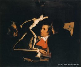 Tres personas contemplando al gladiador a la luz de las velas Tres personas contemplando al gladiador a la luz de las velas