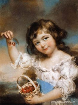Niña pequeña presentando cerezas Niña pequeña presentando cerezas