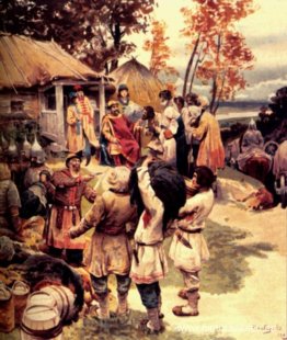 El knyaz ruso Igor exige tributo a los drevlyanos en 945 El knyaz ruso Igor exige tributo a los drevlyanos en 945