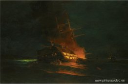 El incendio de una fragata turca El incendio de una fragata turca