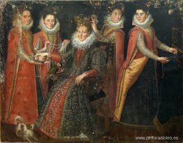 Retrato de cinco mujeres con un perro y un loro. Retrato de cinco mujeres con un perro y un loro.