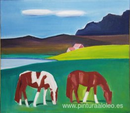Dos caballos en un paisaje. Dos caballos en un paisaje.