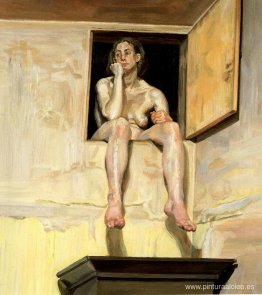 Chica sentada en la puerta del ático Chica sentada en la puerta del ático