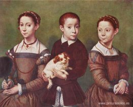 Tres niños con perro Tres niños con perro