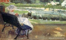 Lydia sentada en un porche, tejiendo Lydia sentada en un porche, tejiendo